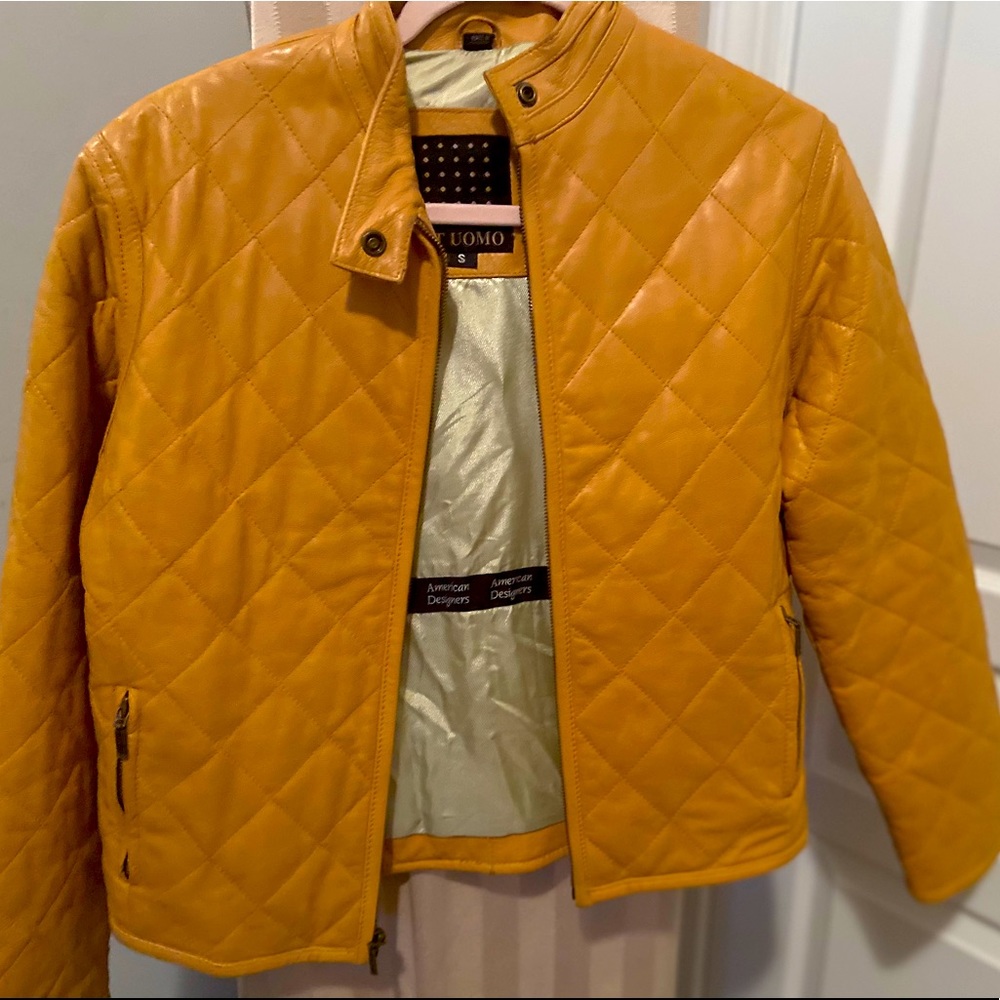 Gold leather American designer jacket